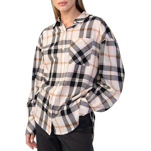 Sanctuary Black and Tan Plaid Shirt